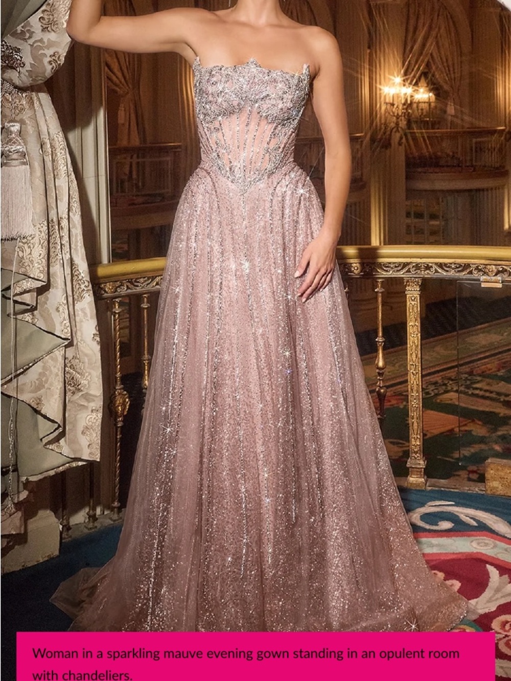 Elegant Strapless Sparkling Mauve Evening Gown